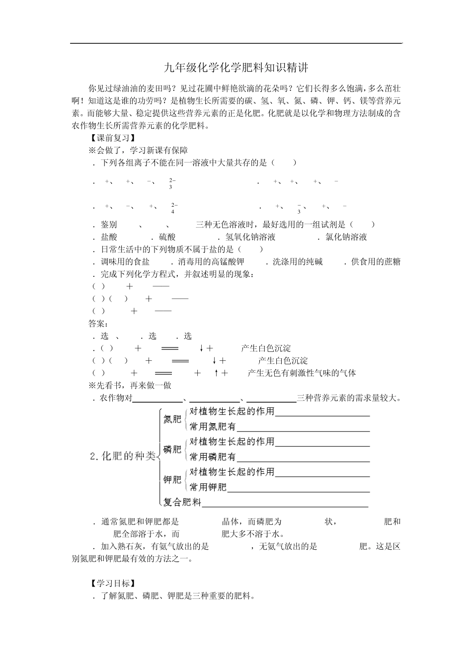 九年级化学化学肥料知识精讲_第1页