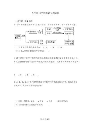 九年级化学推断题专题训练附详细答案