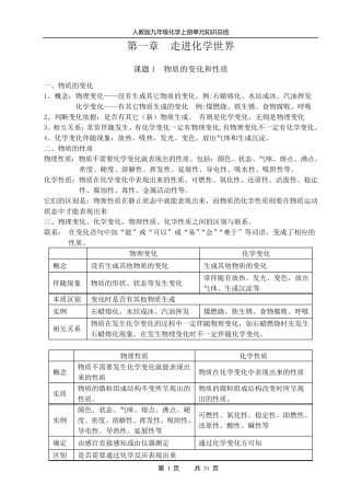 九年级化学知识点归纳