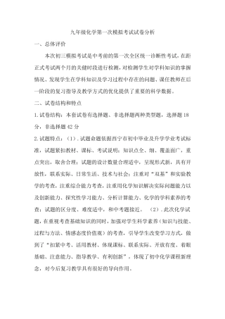 九年级化学第一次模拟考试试卷分析