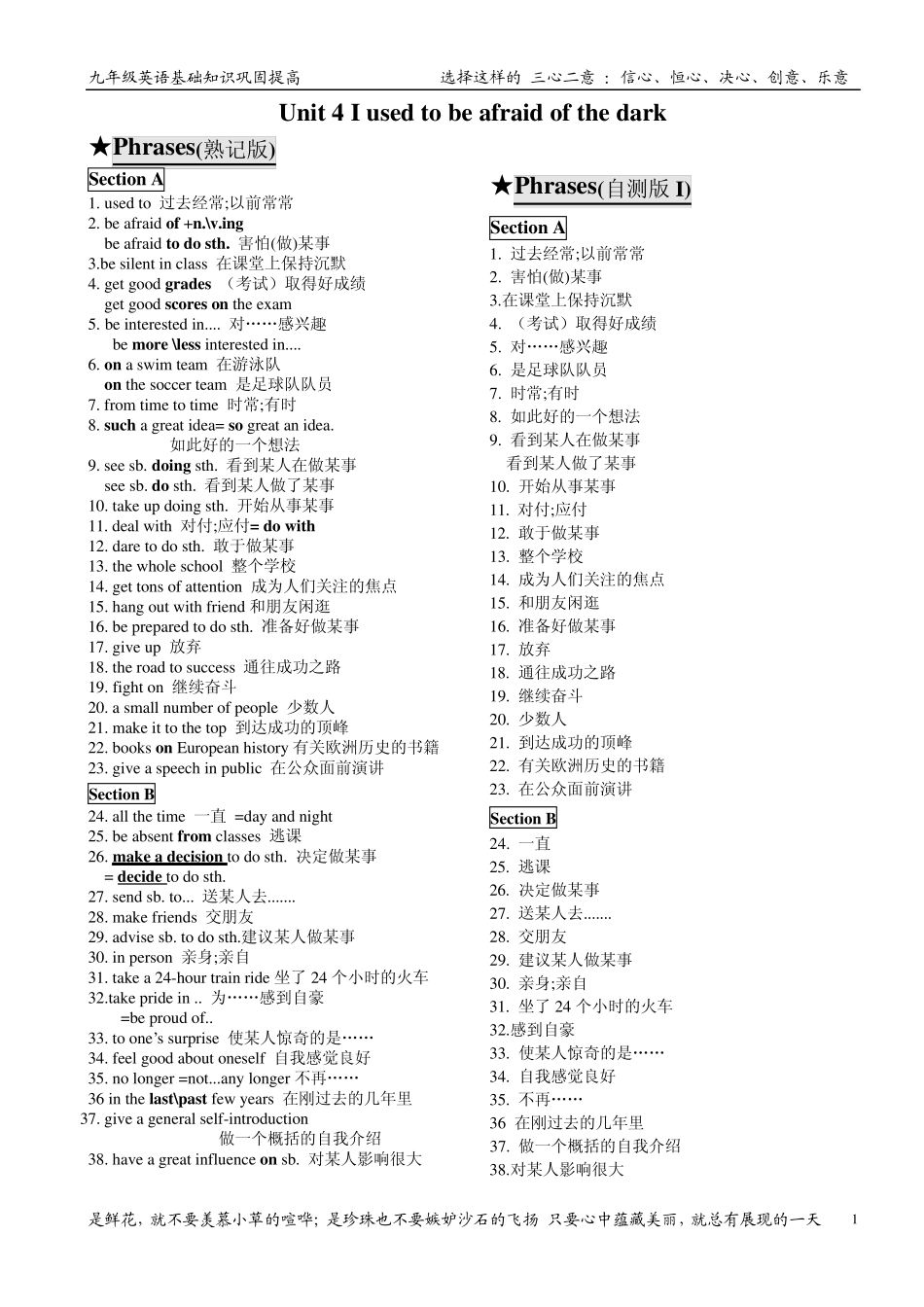 九年级新教材Unit4Iusedtobeafraidofthedark基础知识2014.11_第1页