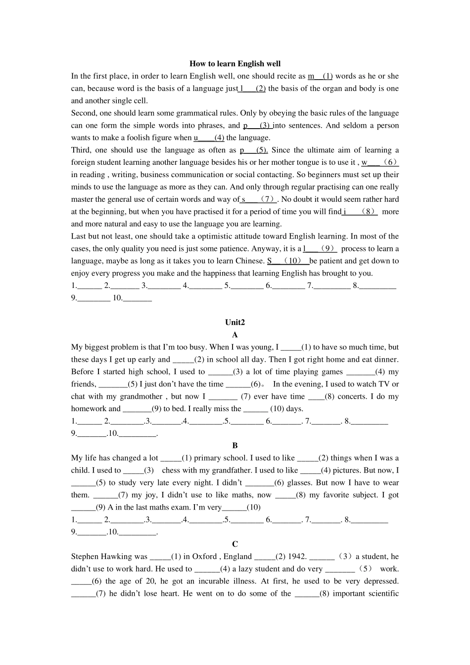 九年级新目标英语短文填空_第2页