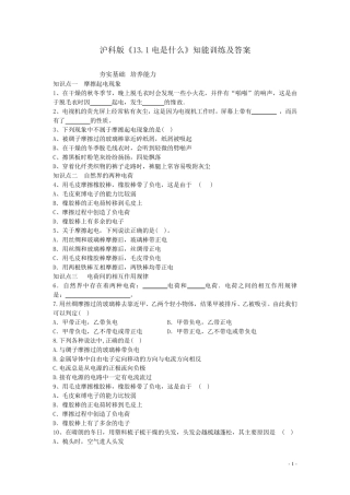 九年级物理《电是什么》同步练习1沪科版