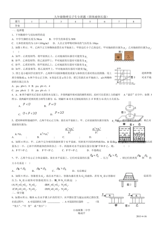 九年级物理尖子生专训题(固体液体压强)
