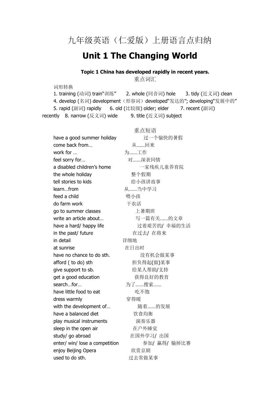 九年级第一单元知识点仁爱英语_第1页