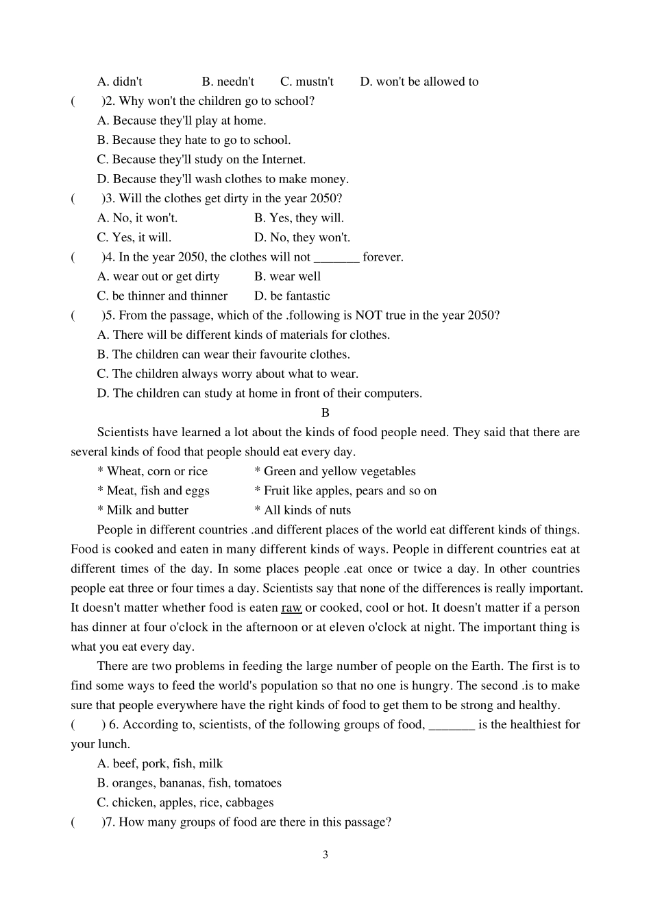 九年级英语(上)第五单元检测卷_第3页