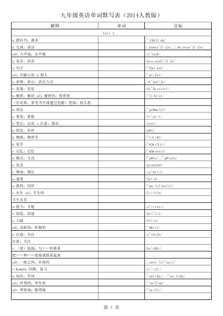 九年级英语单词默写表(2014人教版),已排版好,可直接打印使用。