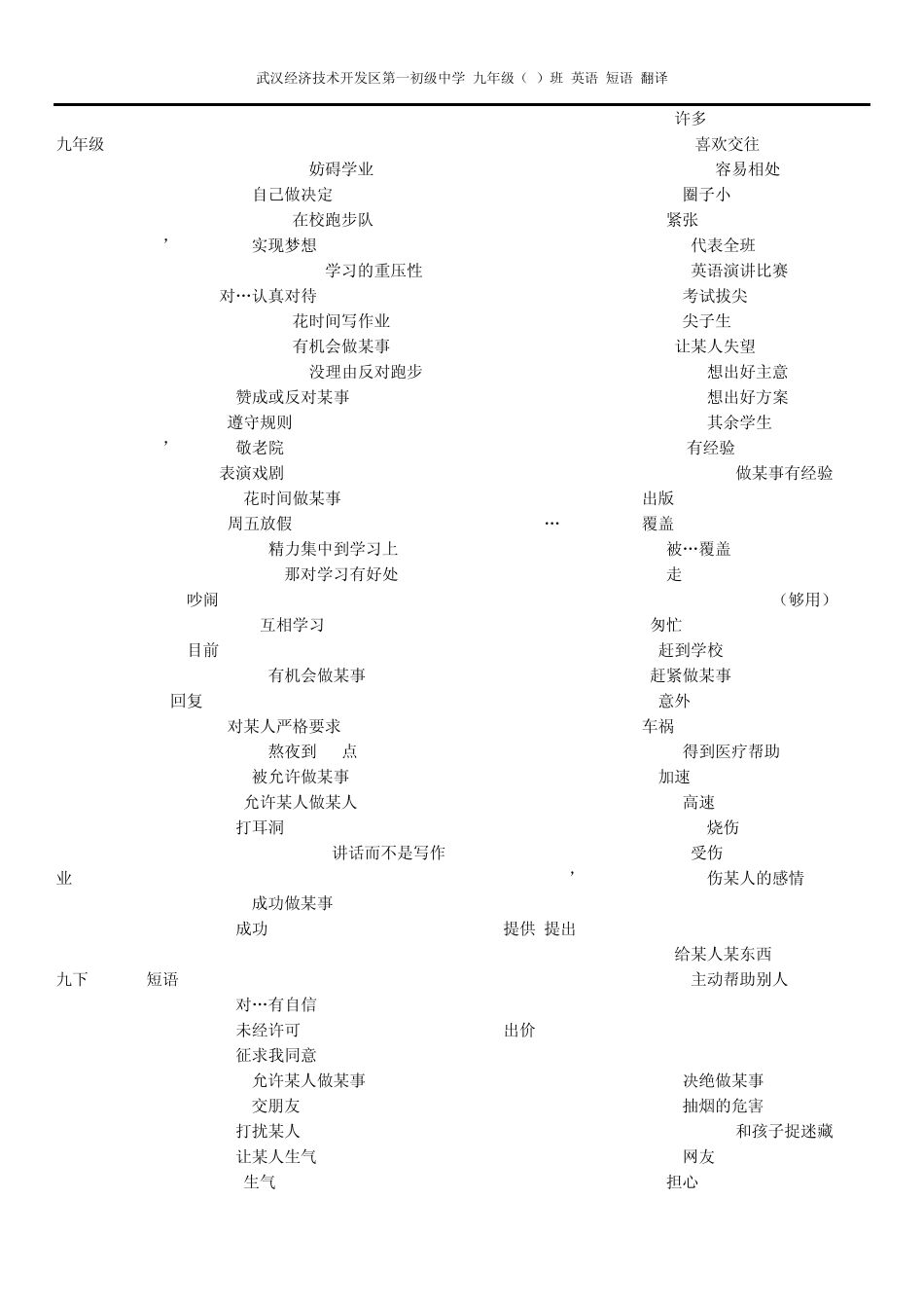 九年级英语短语+翻译_第2页