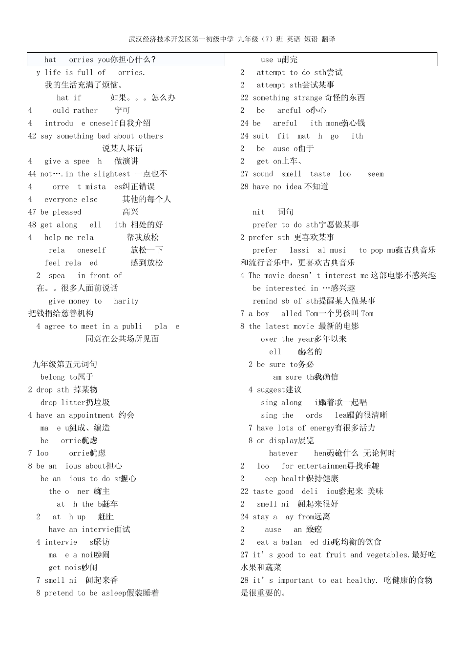 九年级英语短语+翻译_第3页