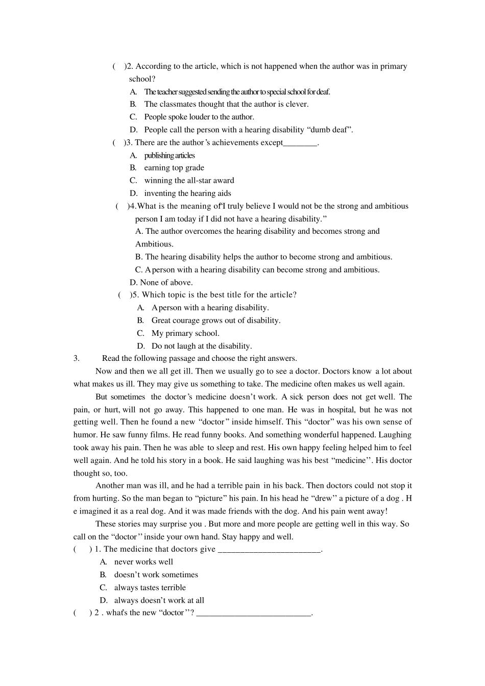 九年级英语阅读理解练习题_第2页