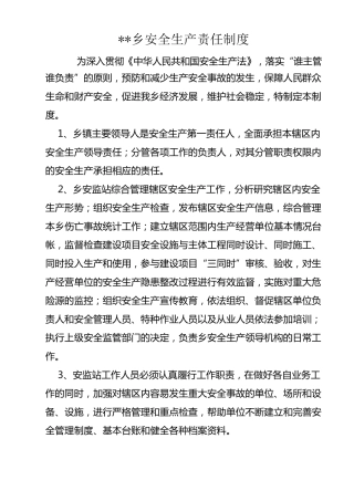 乡镇安全生产各项制度