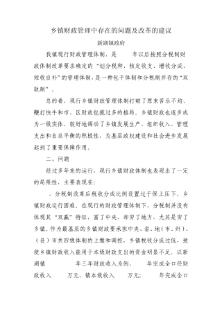 乡镇财政管理中存在的问题及改革的建议