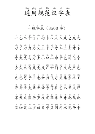 书写大赛通用规范汉字表带拼音(2013年版)