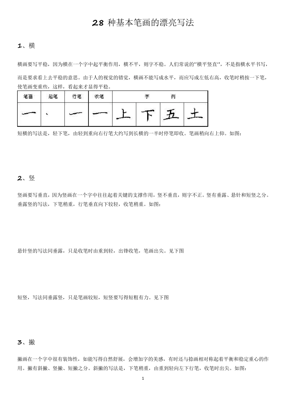 书法练习专用：28种基本笔画_第1页