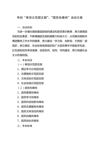 争创示范团支部团员先锋岗活动方案