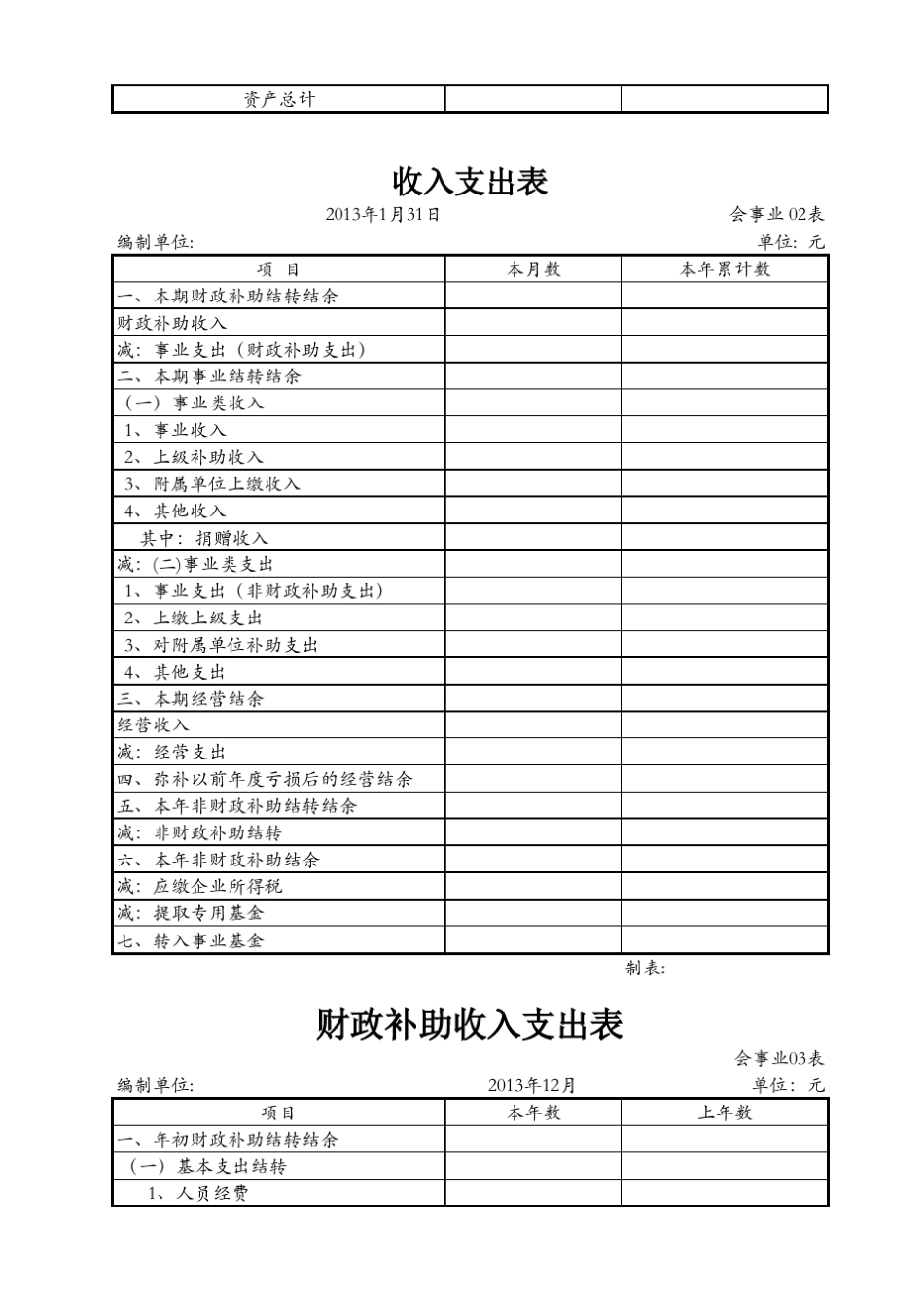 事业单位2013年新会计科目及报表表样_第3页