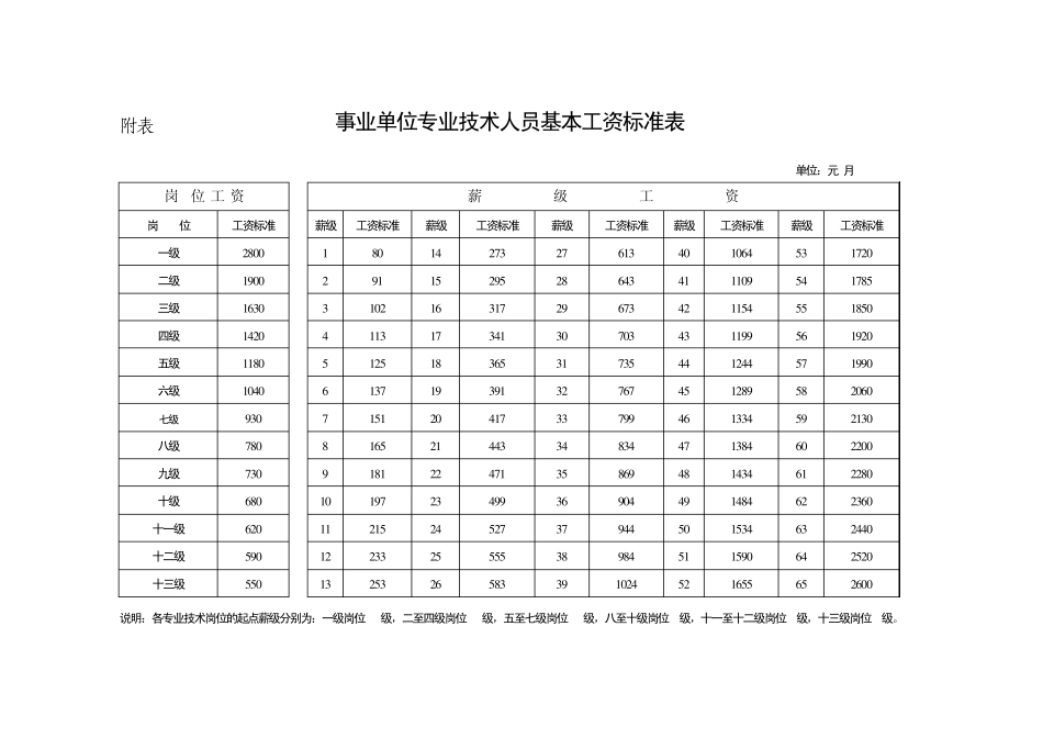 事业单位专业技术人员工资标准表_第1页