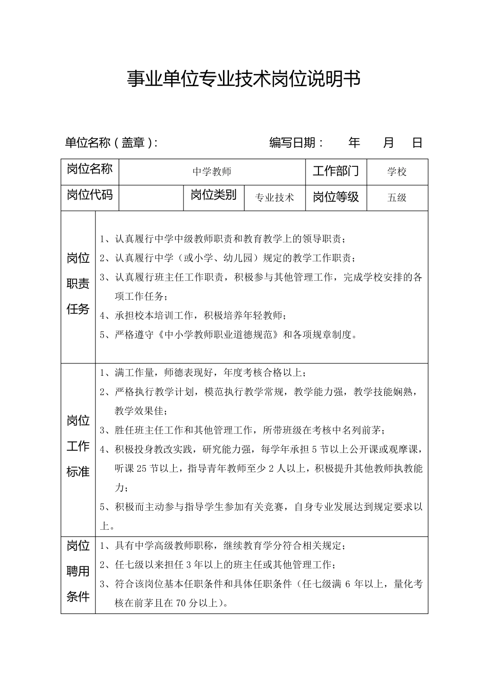 事业单位专业技术岗位说明书_第1页