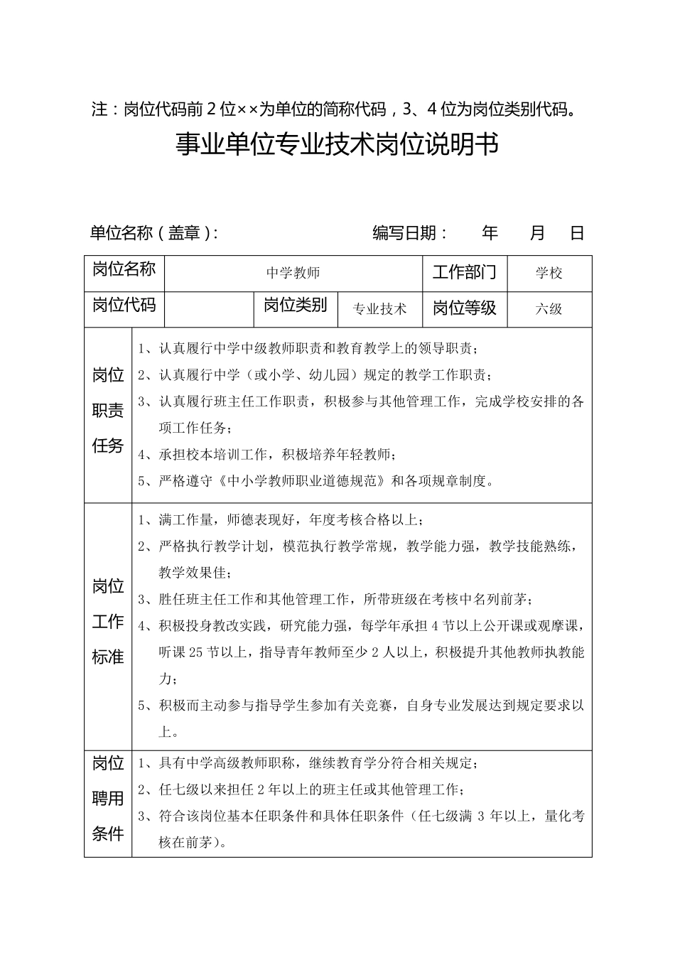 事业单位专业技术岗位说明书_第2页