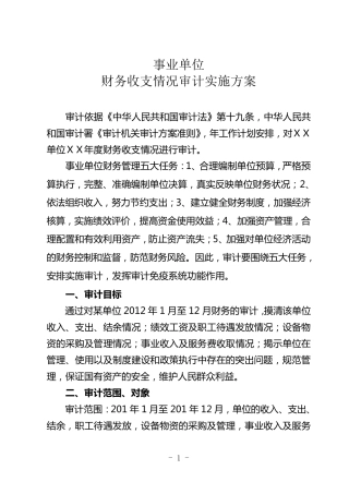 事业单位审计实施方案(标准)