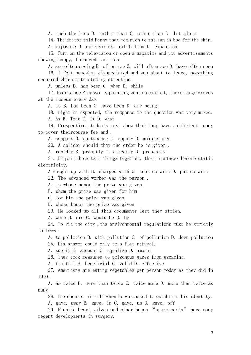 事业单位考试英语专业科目知识模拟试卷及参考答案_第2页