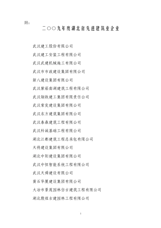 二○○九年度湖北省先进建筑业企业