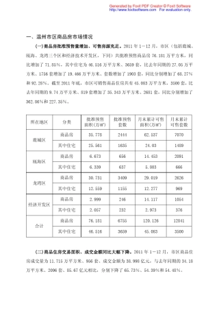 二○一一年温州市区房产交易情况分析(终稿)