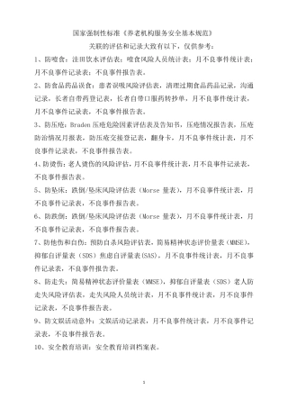 养老院服务安全基本规范相关表格