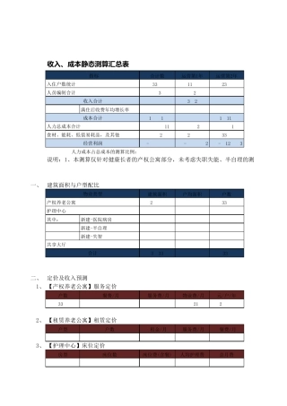 养老项目运营测算模型