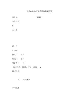 内外墙高浓缩平光乳胶漆推荐配方