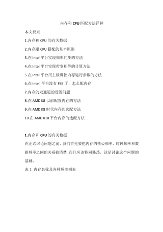 内存和CPU匹配方法详解