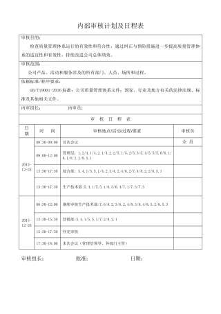 内审计划、内审记录及内审报告