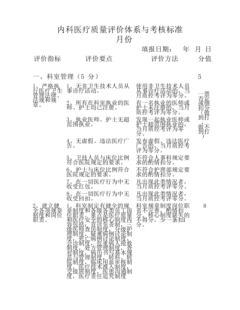 内科医疗质量评价体系与考核标准_第1页