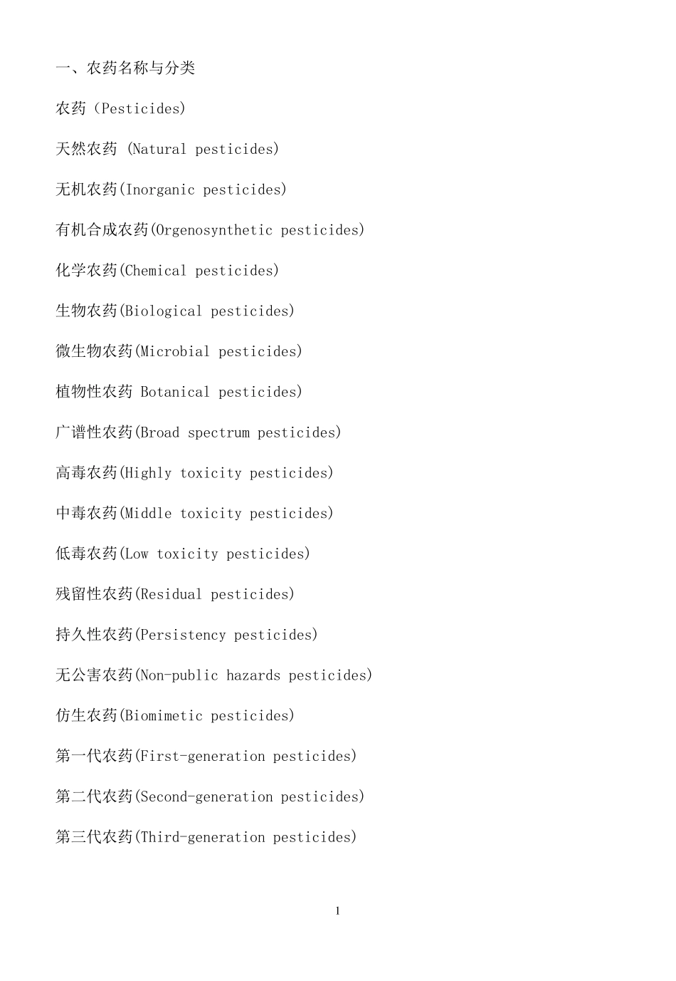 农药名词英汉对照_第1页