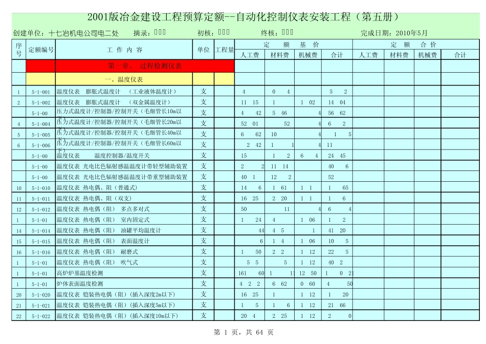 冶金仪表安装工程预算书第五册上篇_第1页
