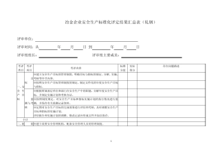 冶金企业安全生产标准化评定结果汇总表(轧钢)