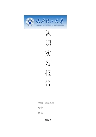 冶金工程认识实习报告