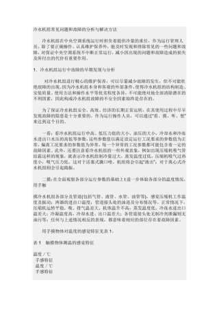 冷水机组常见问题和故障的分析与解决方法