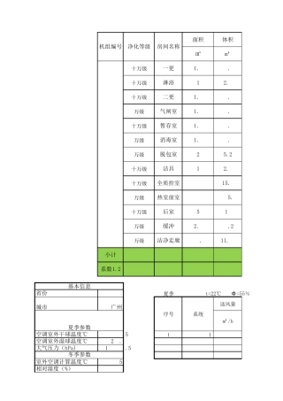 净化空调选型计算表