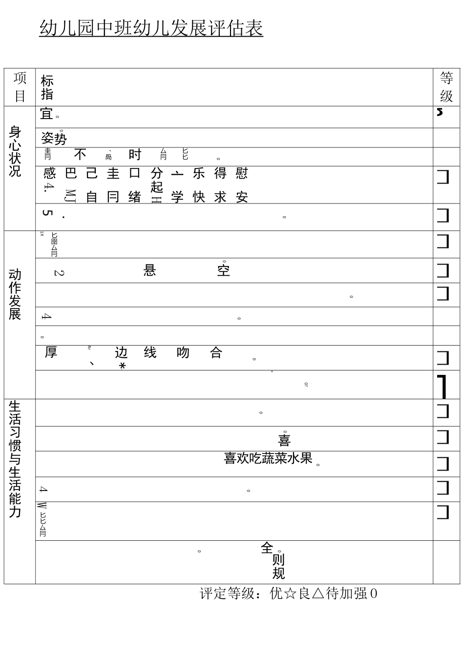 幼儿园中班幼儿发展评估表_第1页