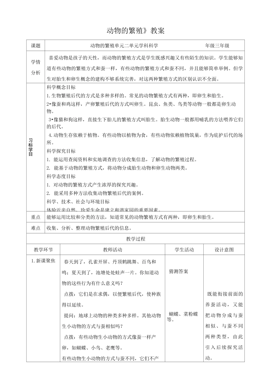 《动物的繁殖》精品教案_第1页