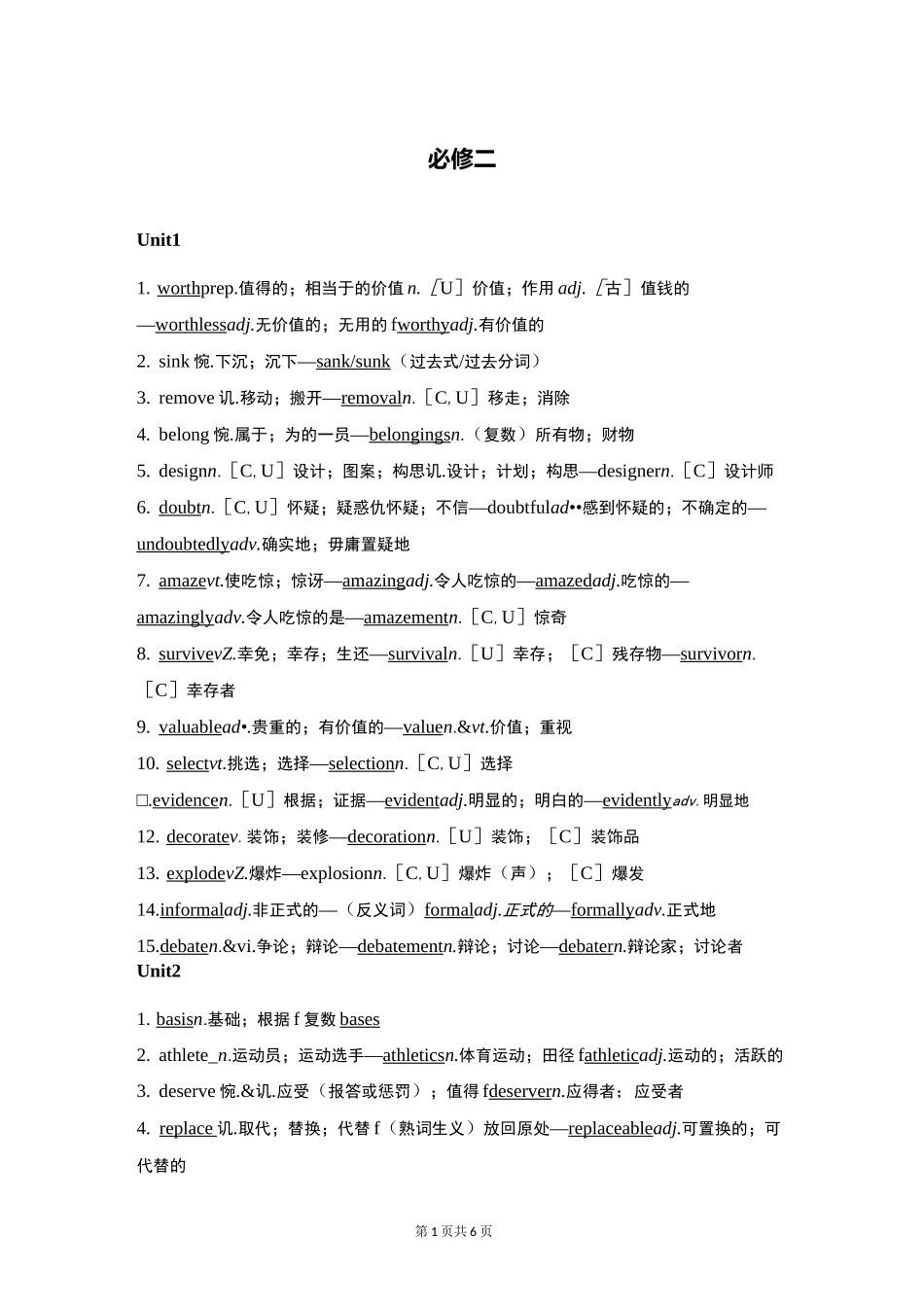 人教版高中英语必修2词性转换 语法填空素材_第1页