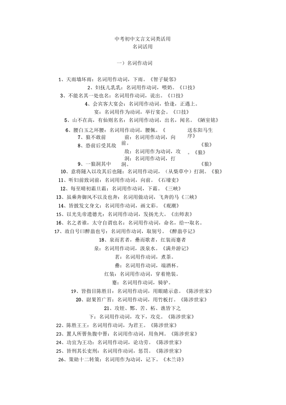 最新中考初中文言文-词类活用+文言文练习题_第1页
