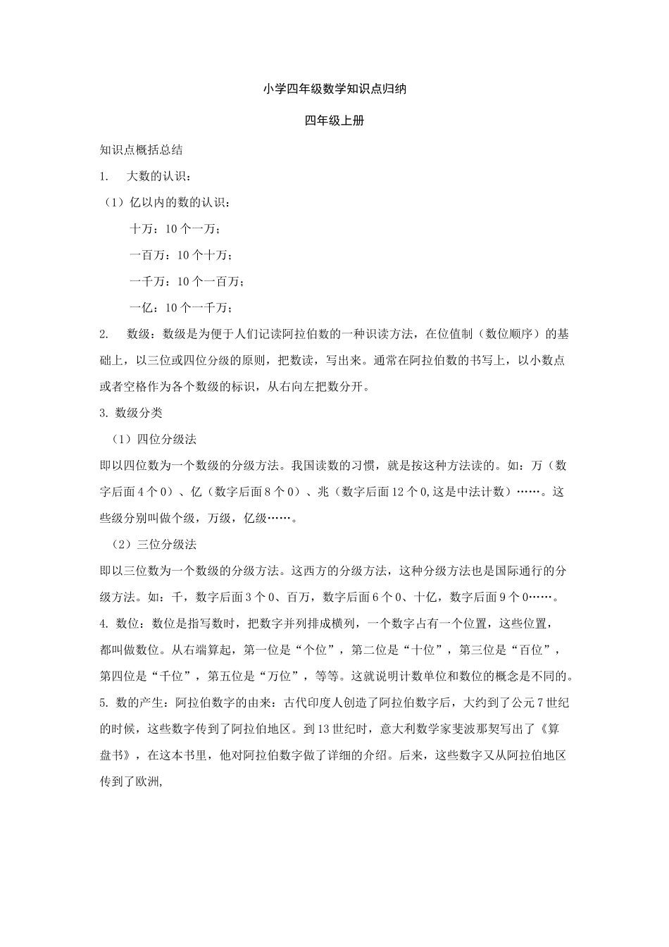 小学四年级数学知识点归纳总结_第1页