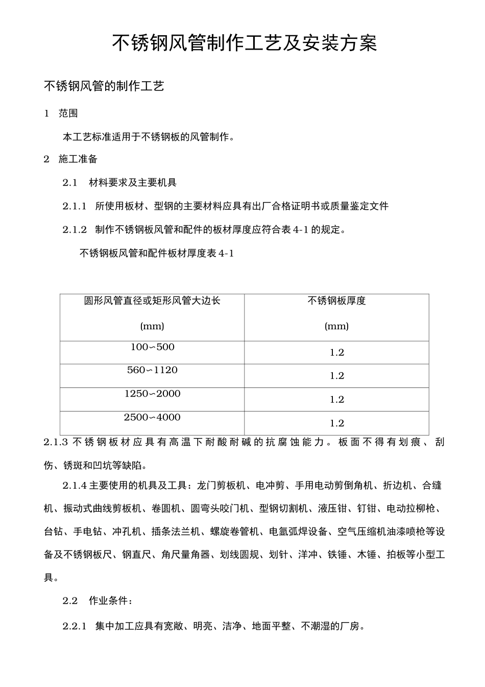 排油烟不锈钢风管制作工艺及安装方案_第1页
