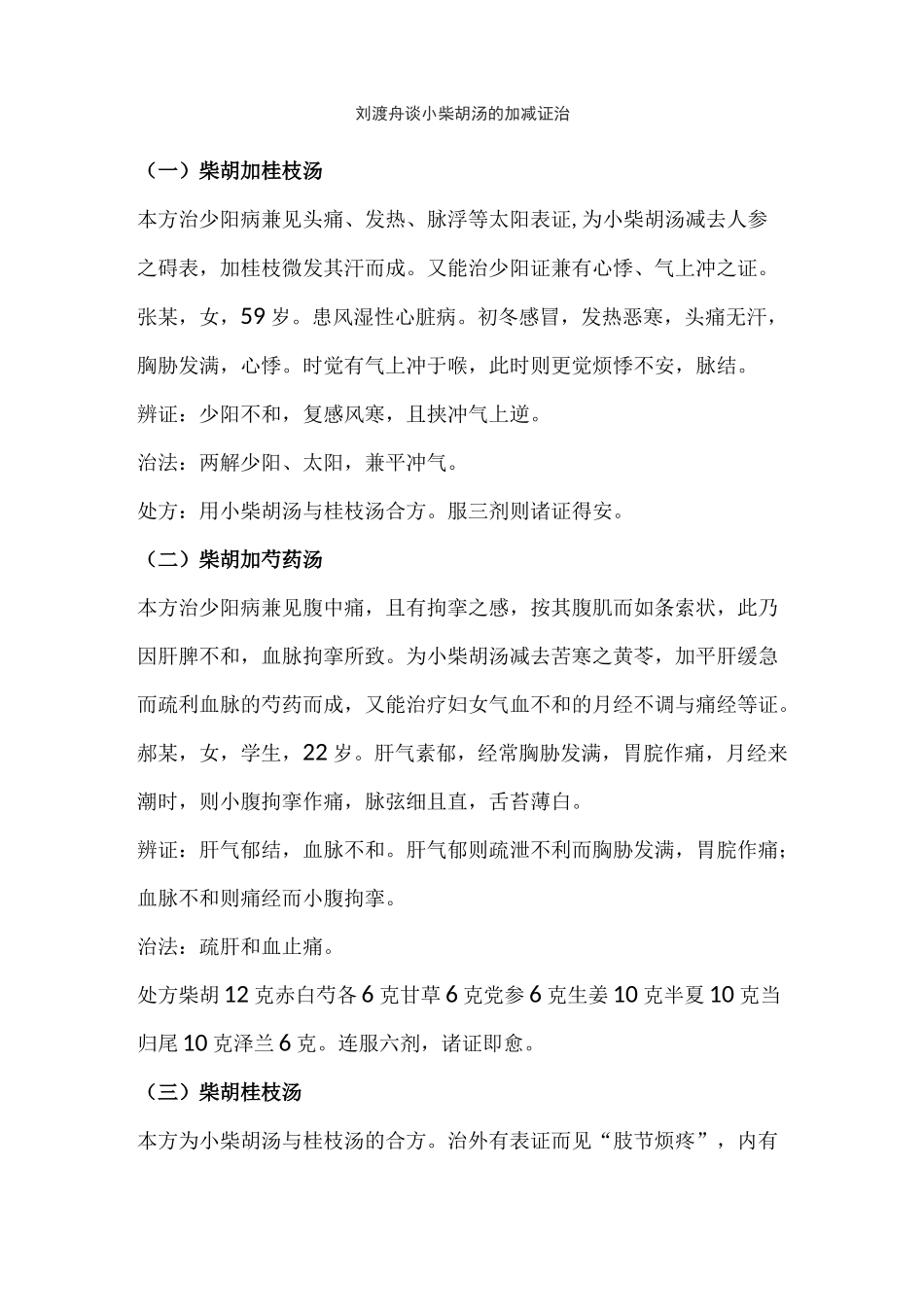 刘渡舟谈小柴胡汤的加减证治_第1页