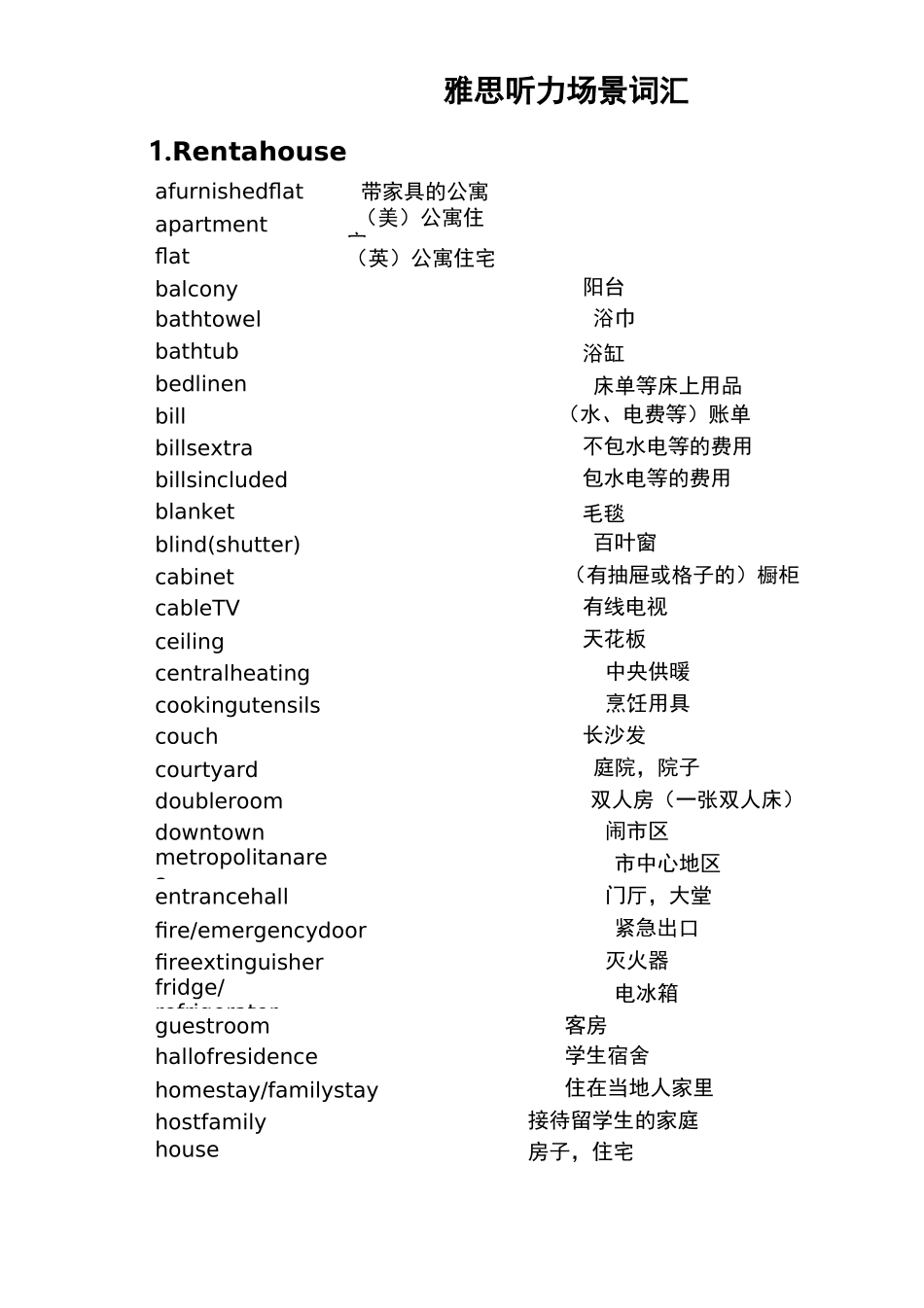 雅思听力场景词汇_第1页