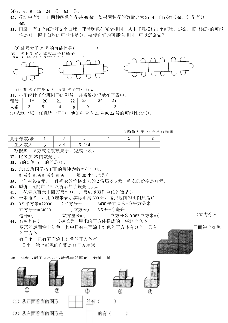 六年级数学下册数学填空题_第2页
