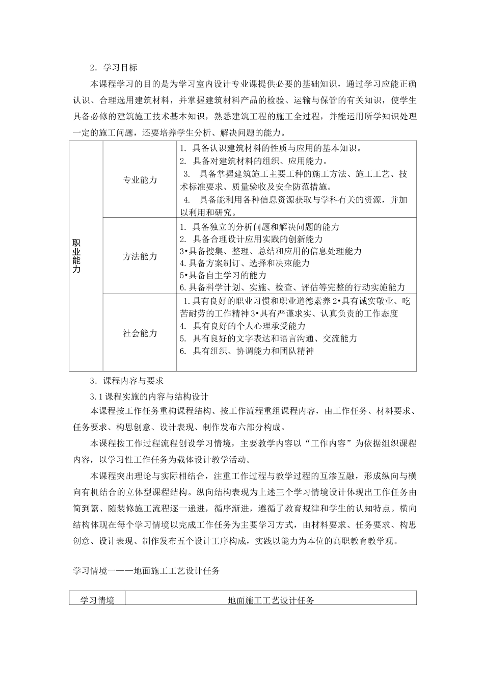 《装饰材料与施工工艺》课程标准_第3页