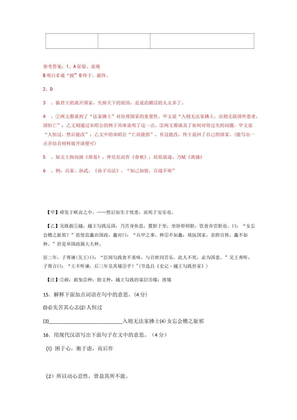 人教部编版八年级上册课内文言文《生于忧患死于安乐》对比阅读(12篇)_第2页